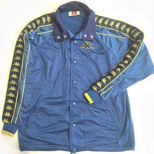 RARE Kappa Blue Vintage 80s 90s Track Warm Up Jacket Popper Snap Buttons Yellow